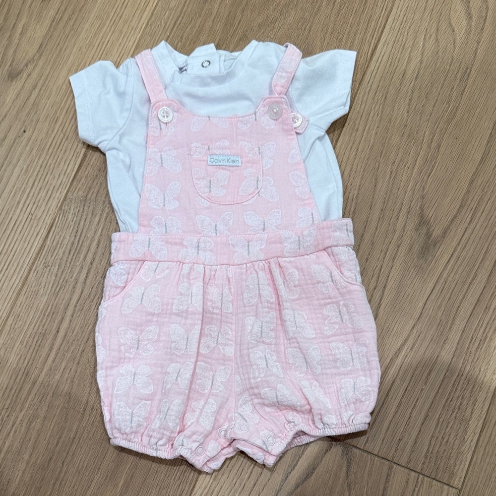 Calvin Klein Pink Overalls with White Tee